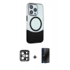 MARSİLYAN™- iPhone 15 Pro Max Kılıf Çekirdek Asil Özel Seri - Siyah 3D Antistatik Hayalet Cam Ekran Koruyucu + PVD Metal Kamera Lens - LT