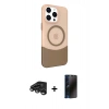 MARSİLYAN™- iPhone 15 Pro Max Kılıf Çekirdek Asil Özel Seri - Siyah 3D Antistatik Hayalet Cam Ekran Koruyucu + Raze Metal Kamera Lens - TMGI