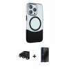 MARSİLYAN™- iPhone 15 Pro Max Kılıf Çekirdek Asil Özel Seri - Siyah 3D Antistatik Hayalet Cam Ekran Koruyucu + Raze Metal Kamera Lens - SH