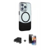 MARSİLYAN™- iPhone 15 Pro Max Kılıf Çekirdek Asil Özel Seri - Siyah 3D Antistatik Mat Seramik Nano Ekran Koruyucu + Titanyum Gri Raze Metal Kamera Lens