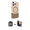 MARSİLYAN™- iPhone 15 Pro Max Kılıf Çekirdek Asil Özel Seri - Siyah 3D Antistatik Mat Seramik Nano Ekran Koruyucu + Turuncu PVD Metal Kamera Lens