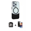 MARSİLYAN™- iPhone 15 Pro Max Kılıf Çekirdek Asil Özel Seri - Siyah 3D Antistatik Mat Seramik Nano Ekran Koruyucu + Turuncu PVD Metal Kamera Lens