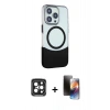 MARSİLYAN™- iPhone 15 Pro Max Kılıf Çekirdek Asil Özel Seri - Siyah 3D Antistatik Mat Seramik Nano Ekran Koruyucu + PVD Metal Kamera Lens - SH