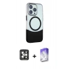 MARSİLYAN™- iPhone 15 Pro Max Kılıf Çekirdek Asil Özel Seri - Siyah Bilvis 5in1 3D Magic Cam Ekran Koruyucu + Gri PVD Metal Kamera Lens