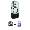 MARSİLYAN™- iPhone 15 Pro Max Kılıf Çekirdek Asil Özel Seri - Siyah Bilvis 5in1 5D Magic Hayalet Cam Ekran Koruyucu + PVD Metal Kamera Lens - SH