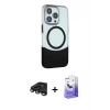 MARSİLYAN™- iPhone 15 Pro Max Kılıf Çekirdek Asil Özel Seri - Siyah Bilvis 5in1 5D Magic Hayalet Cam Ekran Koruyucu + Titanyum Gri Raze Metal Kamera Lens