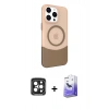 MARSİLYAN™- iPhone 15 Pro Max Kılıf Çekirdek Asil Özel Seri - Siyah Bilvis 5in1 5D Magic Hayalet Cam Ekran Koruyucu + PVD Metal Kamera Lens - SH