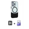 MARSİLYAN™- iPhone 15 Pro Max Kılıf Çekirdek Asil Özel Seri - Siyah Bilvis 5in1 5D Magic Hayalet Cam Ekran Koruyucu + PVD Metal Kamera Lens - GI