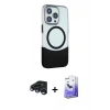 MARSİLYAN™- iPhone 15 Pro Max Kılıf Çekirdek Asil Özel Seri - Siyah Bilvis 5in1 5D Magic Hayalet Cam Ekran Koruyucu + Lacivert Raze Metal Kamera Lens