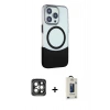 MARSİLYAN™- iPhone 15 Pro Max Kılıf Çekirdek Asil Özel Seri - Siyah Bilvis Hayalet Cam Ekran Koruyucu + Gri PVD Metal Kamera Lens