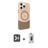 MARSİLYAN™- iPhone 15 Pro Max Kılıf Çekirdek Asil Özel Seri - Siyah Bilvis Hayalet Cam Ekran Koruyucu + Gri PVD Metal Kamera Lens