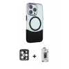 MARSİLYAN™- iPhone 15 Pro Max Kılıf Çekirdek Asil Özel Seri - Siyah Bilvis Hayalet Cam Ekran Koruyucu + PVD Metal Kamera Lens - LT