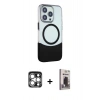 MARSİLYAN™- iPhone 15 Pro Max Kılıf Çekirdek Asil Özel Seri - Siyah Bilvis Hayalet Cam Ekran Koruyucu + PVD Metal Kamera Lens - GS