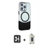 MARSİLYAN™- iPhone 15 Pro Max Kılıf Çekirdek Asil Özel Seri - Siyah Bilvis Hayalet Cam Ekran Koruyucu + PVD Metal Kamera Lens - SH
