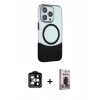 MARSİLYAN™- iPhone 15 Pro Max Kılıf Çekirdek Asil Özel Seri - Siyah Bilvis Hayalet Cam Ekran Koruyucu + PVD Metal Kamera Lens - TU