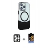 MARSİLYAN™- iPhone 15 Pro Max Kılıf Çekirdek Asil Özel Seri - Siyah Buffer Hayalet Cam Ekran Koruyucu + PVD Metal Kamera Lens - GS