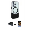 MARSİLYAN™- iPhone 15 Pro Max Kılıf Çekirdek Asil Özel Seri - Siyah Buffer Hayalet Cam Ekran Koruyucu + Lacivert Raze Metal Kamera Lens