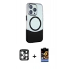 MARSİLYAN™- iPhone 15 Pro Max Kılıf Çekirdek Asil Özel Seri - Siyah Buffer Hayalet Cam Ekran Koruyucu + PVD Metal Kamera Lens - LT