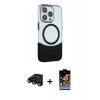 MARSİLYAN™- iPhone 15 Pro Max Kılıf Çekirdek Asil Özel Seri - Siyah Buffer Hayalet Cam Ekran Koruyucu + Siyah Raze Metal Kamera Lens