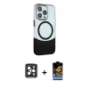 MARSİLYAN™- iPhone 15 Pro Max Kılıf Çekirdek Asil Özel Seri - Siyah Buffer Hayalet Cam Ekran Koruyucu + PVD Metal Kamera Lens - SH