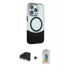 MARSİLYAN™- iPhone 15 Pro Max Kılıf Çekirdek Asil Özel Seri - Siyah Polymer Nano Ekran Koruyucu + Lacivert Raze Metal Kamera Lens