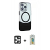 MARSİLYAN™- iPhone 15 Pro Max Kılıf Çekirdek Asil Özel Seri - Siyah Polymer Nano Ekran Koruyucu + PVD Metal Kamera Lens - LT