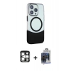 MARSİLYAN™- iPhone 15 Pro Max Kılıf Çekirdek Asil Özel Seri - Siyah Vanessa Magic Cam + Gümüş PVD Metal Kamera Lens