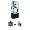 MARSİLYAN™- iPhone 15 Pro Max Kılıf Çekirdek Asil Özel Seri - Siyah Vanessa Magic Hayalet Cam + PVD Metal Kamera Lens - TU