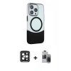 MARSİLYAN™- iPhone 15 Pro Max Kılıf Çekirdek Asil Özel Seri - Siyah Vanessa Magic Hayalet Cam + PVD Metal Kamera Lens - SH