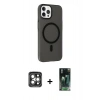 MARSİLYAN™- iPhone 15 Pro Max Kılıf Çekirdek Modern Prime - Şeffaf 360 Full Body Arka Koruyucu + PVD Metal Kamera Lens - GI