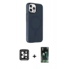 MARSİLYAN™- iPhone 15 Pro Max Kılıf Çekirdek Modern Prime - Şeffaf 360 Full Body Arka Koruyucu + PVD Metal Kamera Lens - SH