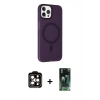 MARSİLYAN™- iPhone 15 Pro Max Kılıf Çekirdek Modern Prime - Şeffaf 360 Full Body Arka Koruyucu + Turuncu PVD Metal Kamera Lens