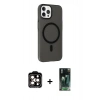 MARSİLYAN™- iPhone 15 Pro Max Kılıf Çekirdek Modern Prime - Şeffaf 360 Full Body Arka Koruyucu + Turuncu PVD Metal Kamera Lens