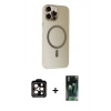 MARSİLYAN™- iPhone 15 Pro Max Kılıf Çekirdek Modern Prime - Şeffaf 360 Full Body Arka Koruyucu + Turuncu PVD Metal Kamera Lens