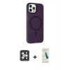 MARSİLYAN™- iPhone 15 Pro Max Kılıf Çekirdek Modern Prime - Şeffaf Pasifik Cam Ekran Koruyucu + Gri PVD Metal Kamera Lens