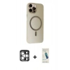 MARSİLYAN™- iPhone 15 Pro Max Kılıf Çekirdek Modern Prime - Şeffaf Pasifik Cam Ekran Koruyucu + PVD Metal Kamera Lens - GS