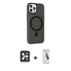 MARSİLYAN™- iPhone 15 Pro Max Kılıf Çekirdek Modern Prime - Şeffaf Pasifik Cam Ekran Koruyucu + PVD Metal Kamera Lens - SH