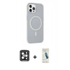 MARSİLYAN™- iPhone 15 Pro Max Kılıf Çekirdek Modern Prime - Şeffaf Pasifik Cam Ekran Koruyucu + PVD Metal Kamera Lens - SH