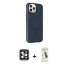 MARSİLYAN™- iPhone 15 Pro Max Kılıf Çekirdek Modern Prime - Şeffaf Pasifik Cam Ekran Koruyucu + PVD Metal Kamera Lens - SH