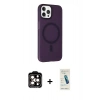 MARSİLYAN™- iPhone 15 Pro Max Kılıf Çekirdek Modern Prime - Şeffaf Pasifik Cam Ekran Koruyucu + PVD Metal Kamera Lens - TU