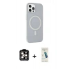 MARSİLYAN™- iPhone 15 Pro Max Kılıf Çekirdek Modern Prime - Şeffaf Pasifik Cam Ekran Koruyucu + PVD Metal Kamera Lens - TU