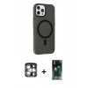 MARSİLYAN™- iPhone 15 Pro Max Kılıf Çekirdek Modern Prime - Siyah 360 Mat Full Body Arka Koruyucu + PVD Metal Kamera Lens - GS