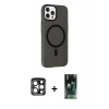 MARSİLYAN™- iPhone 15 Pro Max Kılıf Çekirdek Modern Prime - Siyah 360 Mat Full Body Arka Koruyucu + Lacivert PVD Metal Kamera Lens