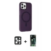 MARSİLYAN™- iPhone 15 Pro Max Kılıf Çekirdek Modern Prime - Siyah 360 Mat Full Body Arka Koruyucu + Lacivert PVD Metal Kamera Lens