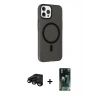 MARSİLYAN™- iPhone 15 Pro Max Kılıf Çekirdek Modern Prime - Siyah 360 Mat Full Body Arka Koruyucu + Raze Metal Kamera Lens - SH