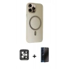 MARSİLYAN™- iPhone 15 Pro Max Kılıf Çekirdek Modern Prime - Siyah 3D Antistatik Hayalet Cam Ekran Koruyucu + PVD Metal Kamera Lens - GI