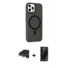 MARSİLYAN™- iPhone 15 Pro Max Kılıf Çekirdek Modern Prime - Siyah 3D Antistatik Hayalet Cam Ekran Koruyucu + Raze Metal Kamera Lens - GS
