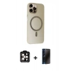 MARSİLYAN™- iPhone 15 Pro Max Kılıf Çekirdek Modern Prime - Siyah 3D Antistatik Hayalet Cam Ekran Koruyucu + PVD Metal Kamera Lens - TU