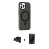 MARSİLYAN™- iPhone 15 Pro Max Kılıf Çekirdek Modern Prime - Siyah 3D Antistatik Hayalet Cam Ekran Koruyucu + Raze Metal Kamera Lens - TMGI