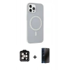 MARSİLYAN™- iPhone 15 Pro Max Kılıf Çekirdek Modern Prime - Siyah 3D Antistatik Hayalet Cam Ekran Koruyucu + PVD Metal Kamera Lens - TU